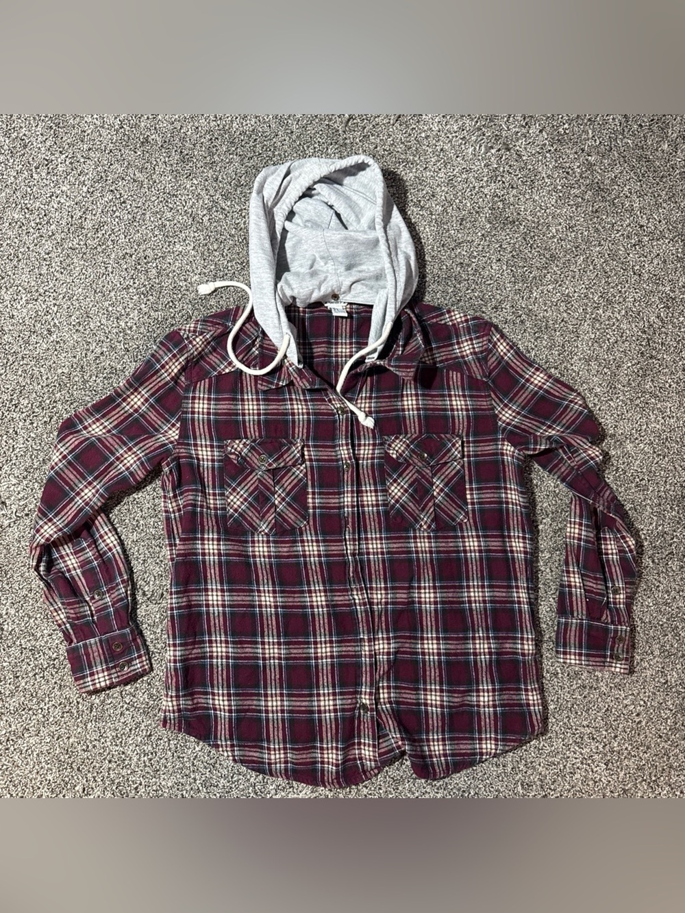 Forever 21 Women's Flannel Plaid Button Up Shirt Top Detachable Hoodie (S) Small